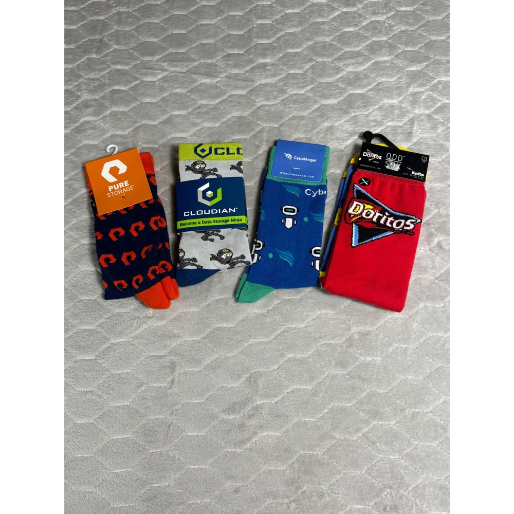 Odd Sox Doritos Novelty Crew Socks Lot 4 Pairs Tech Cloudian Pure Storage NWT